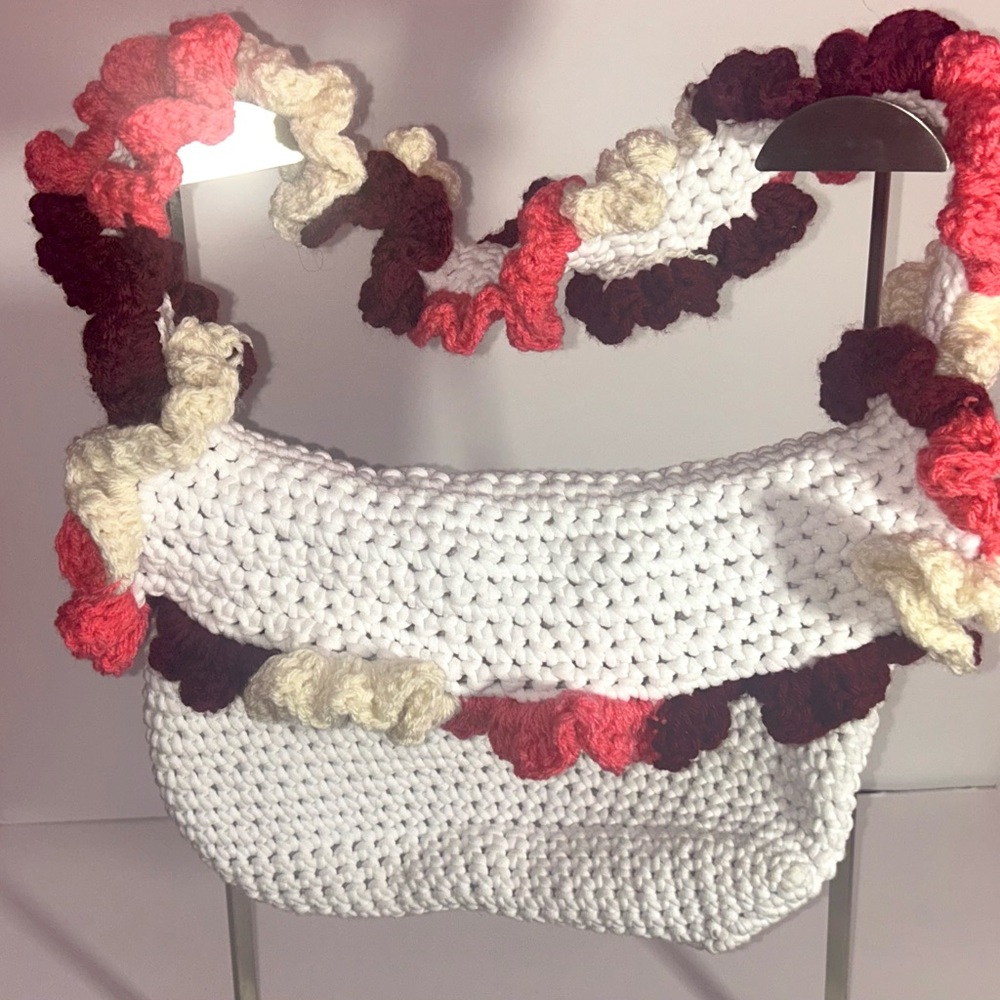 Handmade Crochet Bag with Ruffled Strap - Picture 3 of 4